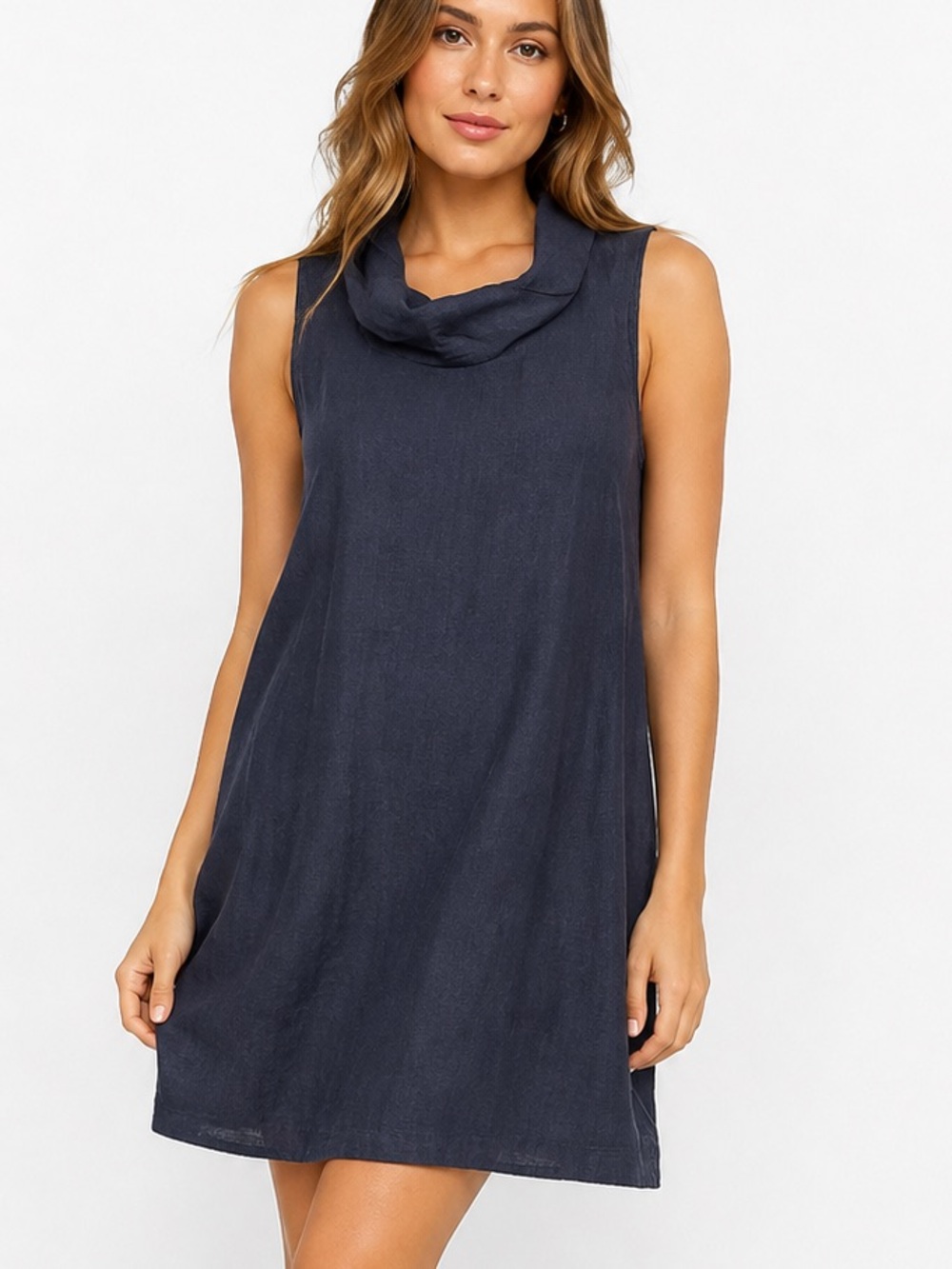 Flax Dark Blue Linen Mini Dress with Collar size Small